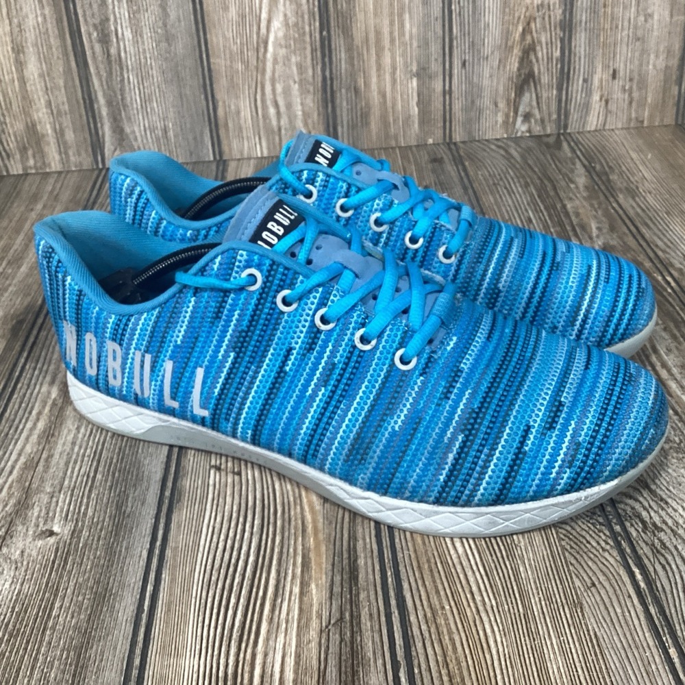 NOBULL SuperFabric Trainer Running Shoes Light Blue Reflective Mens Size 12.5